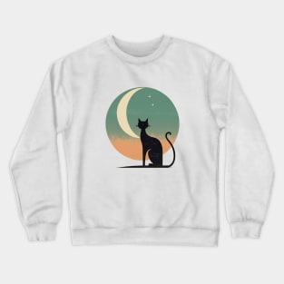 Modern Cat and the Moon Crewneck Sweatshirt